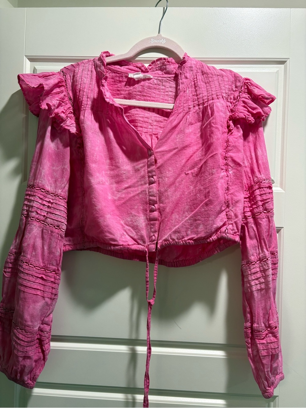 Pink Ruffled Boho Tie-Front Blouse